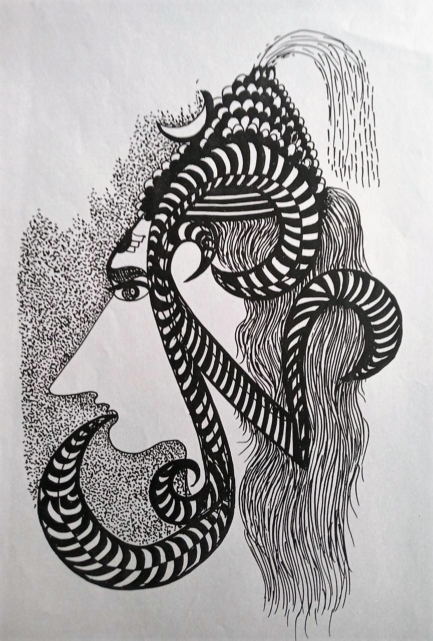 Contemporary Drawing with Marker on Paper "Shiva" art by Narendra Kumar Verma