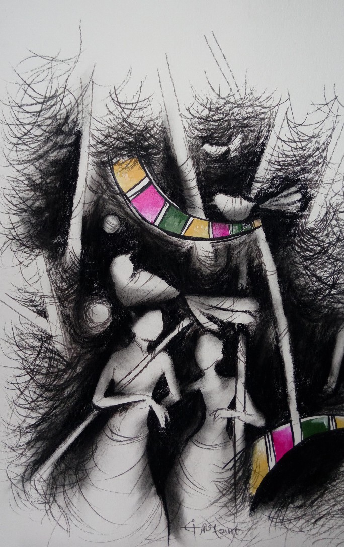 Figurative Drawing with Charcoal on Paper "Untitled" art by Sanjeev Shashwati