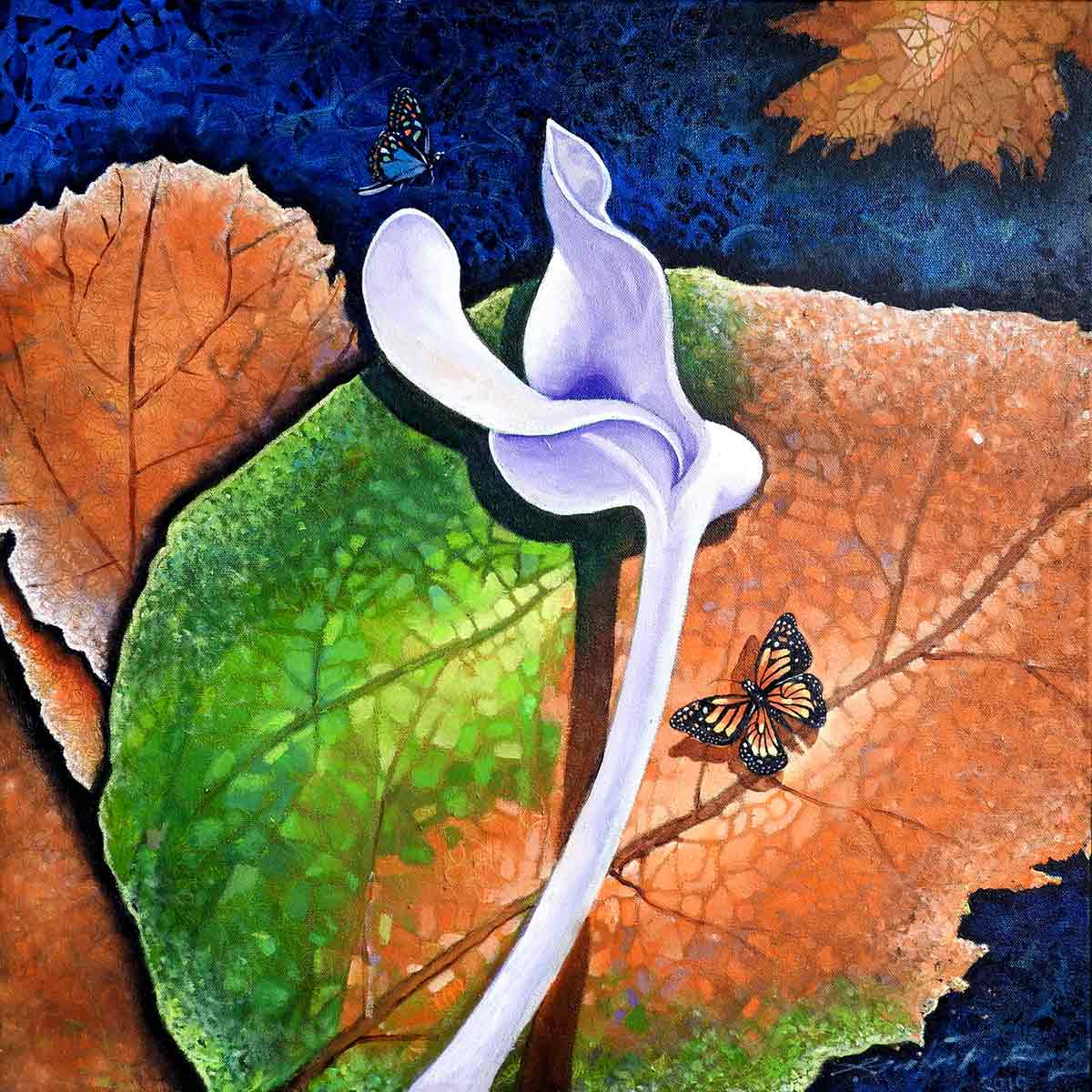 Conceptual Painting with Oil on Canvas "Essence of Leaves-3" art by Gautam Partho Roy