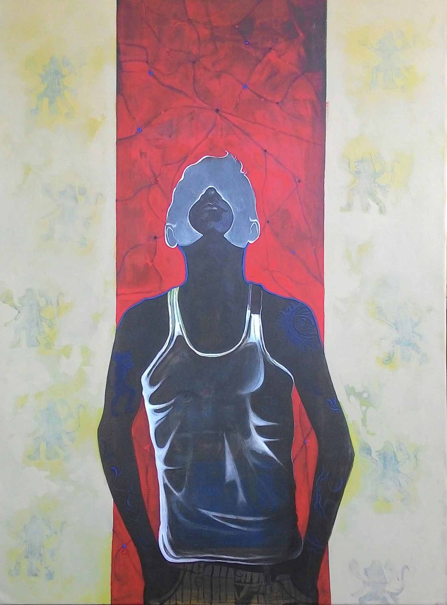Figurative Painting with Acrylic on Canvas "Aid" art by Chaitanya Ingle