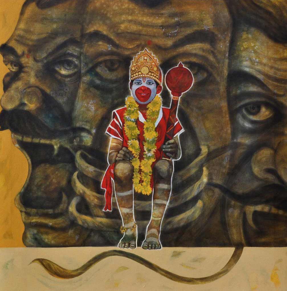Conceptual Painting with Mixed Media on Canvas "God AID" art by Chaitanya Ingle