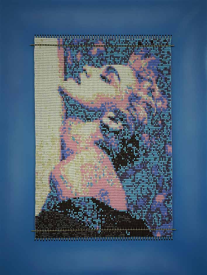 Figurative Tapestry with Seed Beads on Threads "Ecstasy (Madonna)" art by Emelda Heigrujam