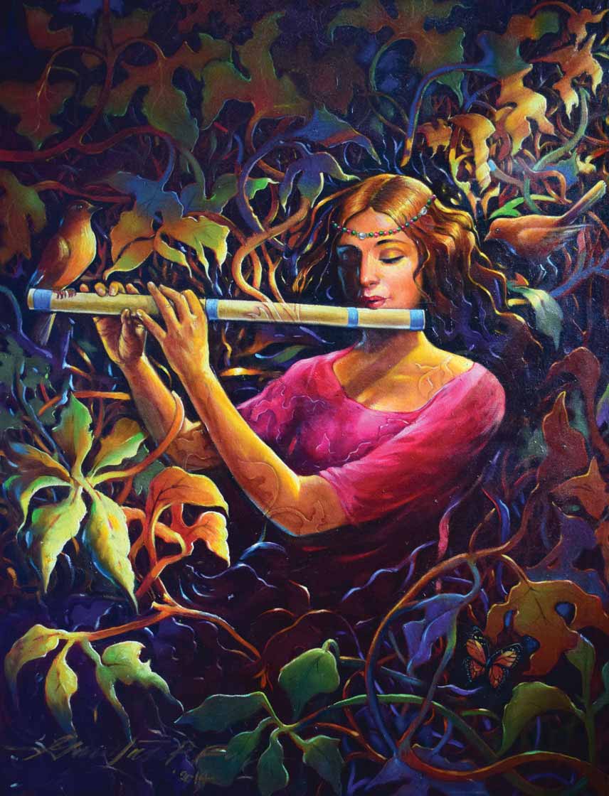 Figurative Painting with Oil on Canvas "Leaves" art by Gautam Partho Roy