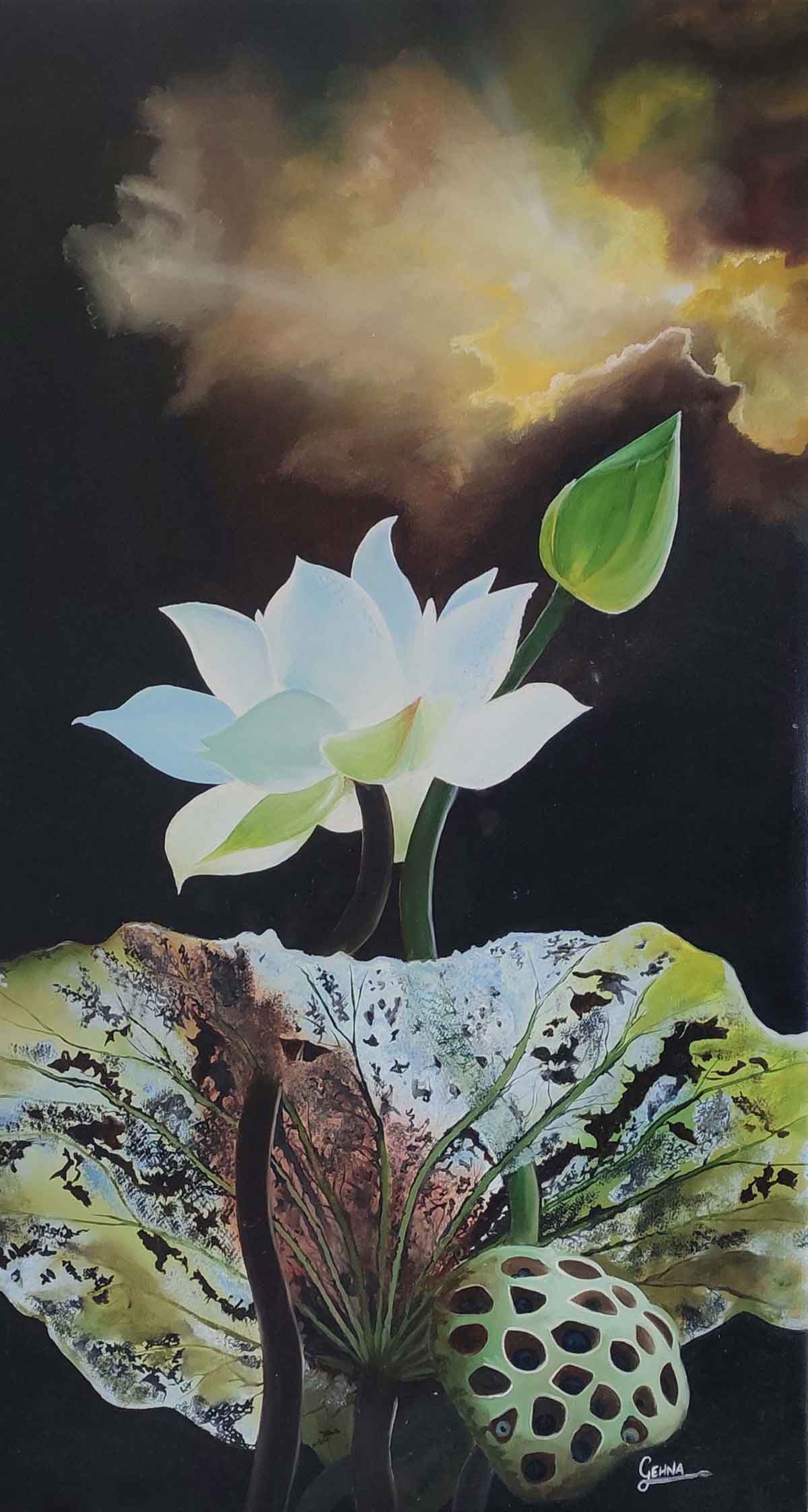 Semi Realistic Painting with Oil on Canvas "Flower 1" art by Gehna Goyal