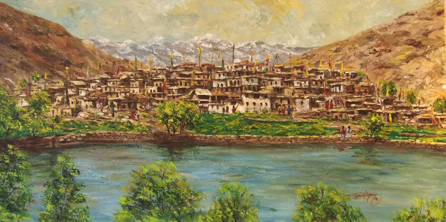 Realism Painting with Acrylic on Canvas "Nako Lake - Himachal Pradesh" art by Ghanshyam Kashyap