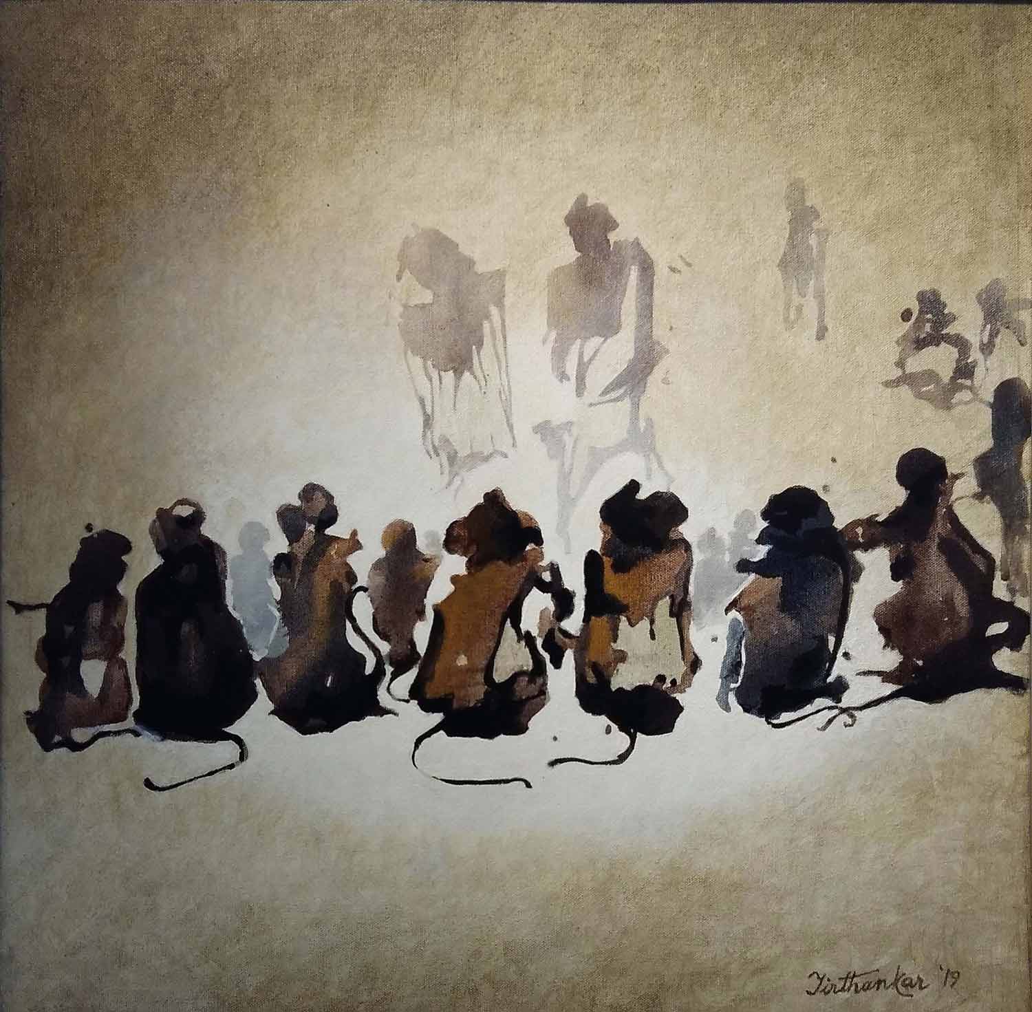 Figurative Painting with Acrylic on Canvas "Monkey" art by Tirthankar Biswas