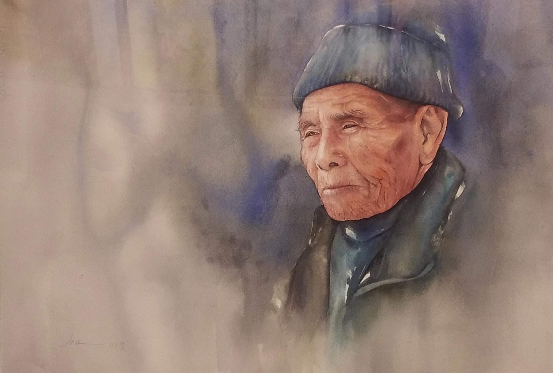 Portraiture Painting with Watercolor on Paper "Untitled-3" art by Jamuna Gurung