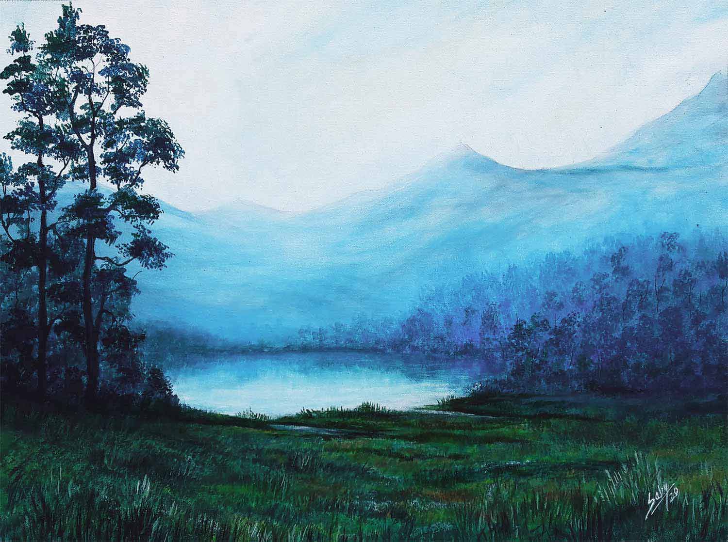 Realism Painting with Acrylic on Canvas "Lake View" art by Seby Augustine