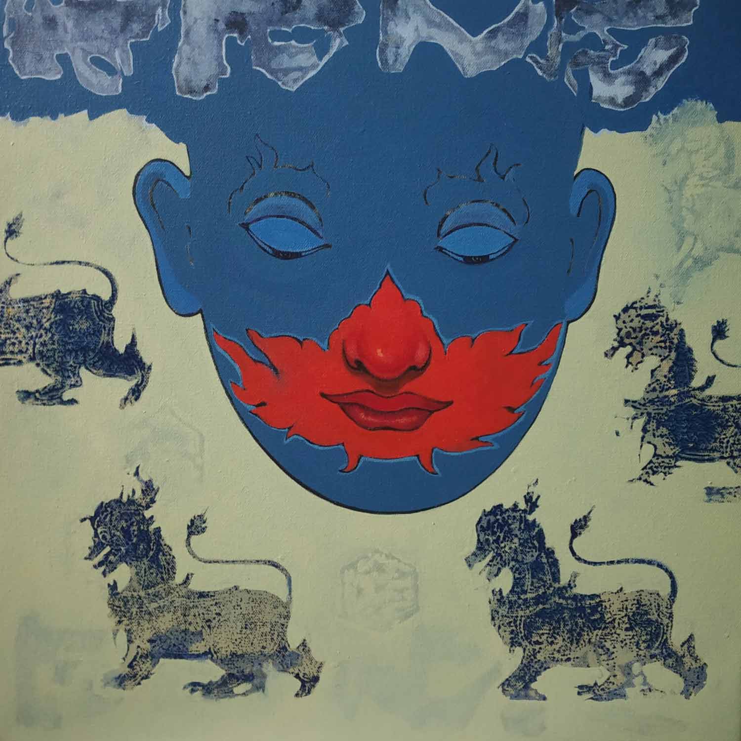 Contemporary Painting with Acrylic on Canvas "Mask-2" art by Chaitanya Ingle