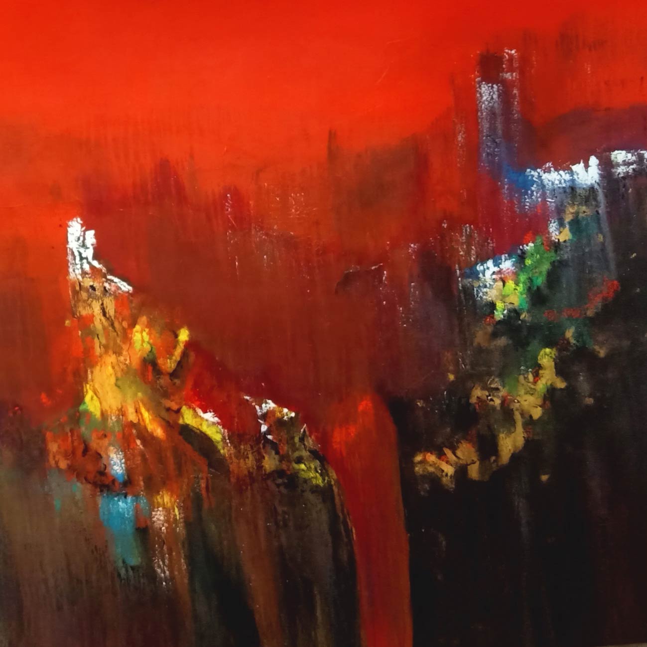 Semi Abstract Painting with Acrylic on Canvas "Mountain Range-7" art by Dnyaneshwar Dhavale