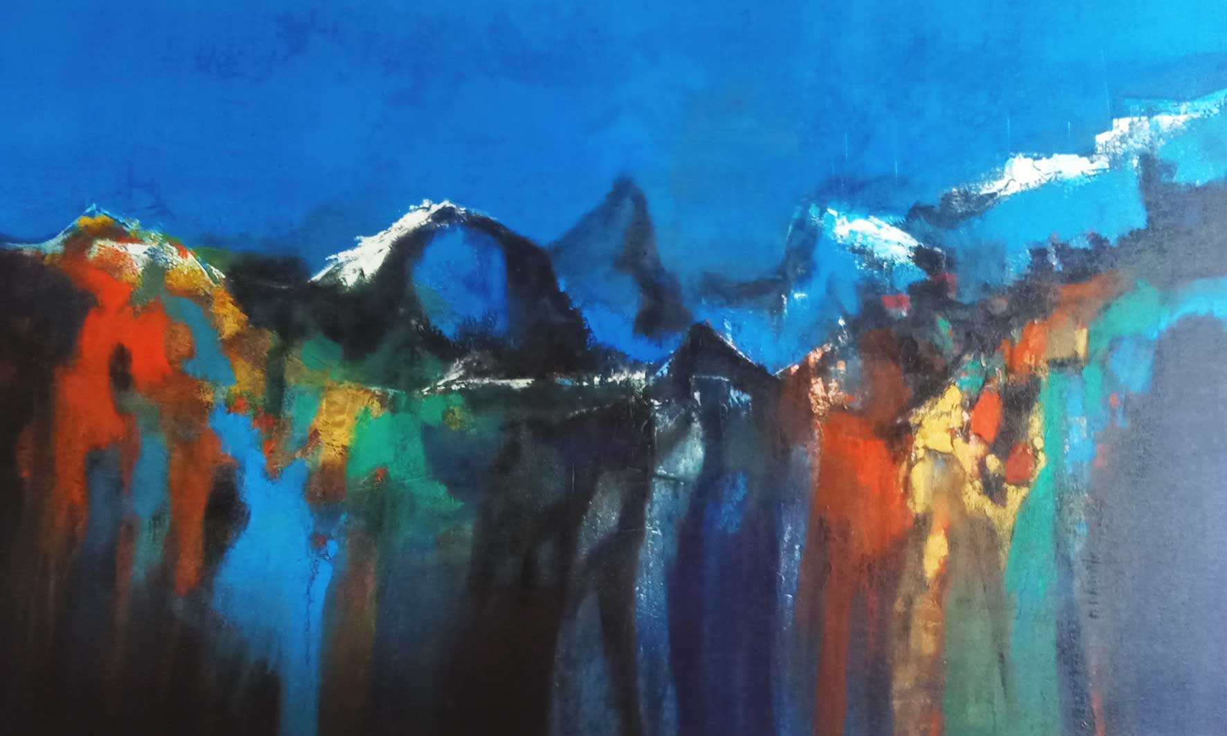 Semi Abstract Painting with Acrylic on Canvas "Mountain Range-6" art by Dnyaneshwar Dhavale