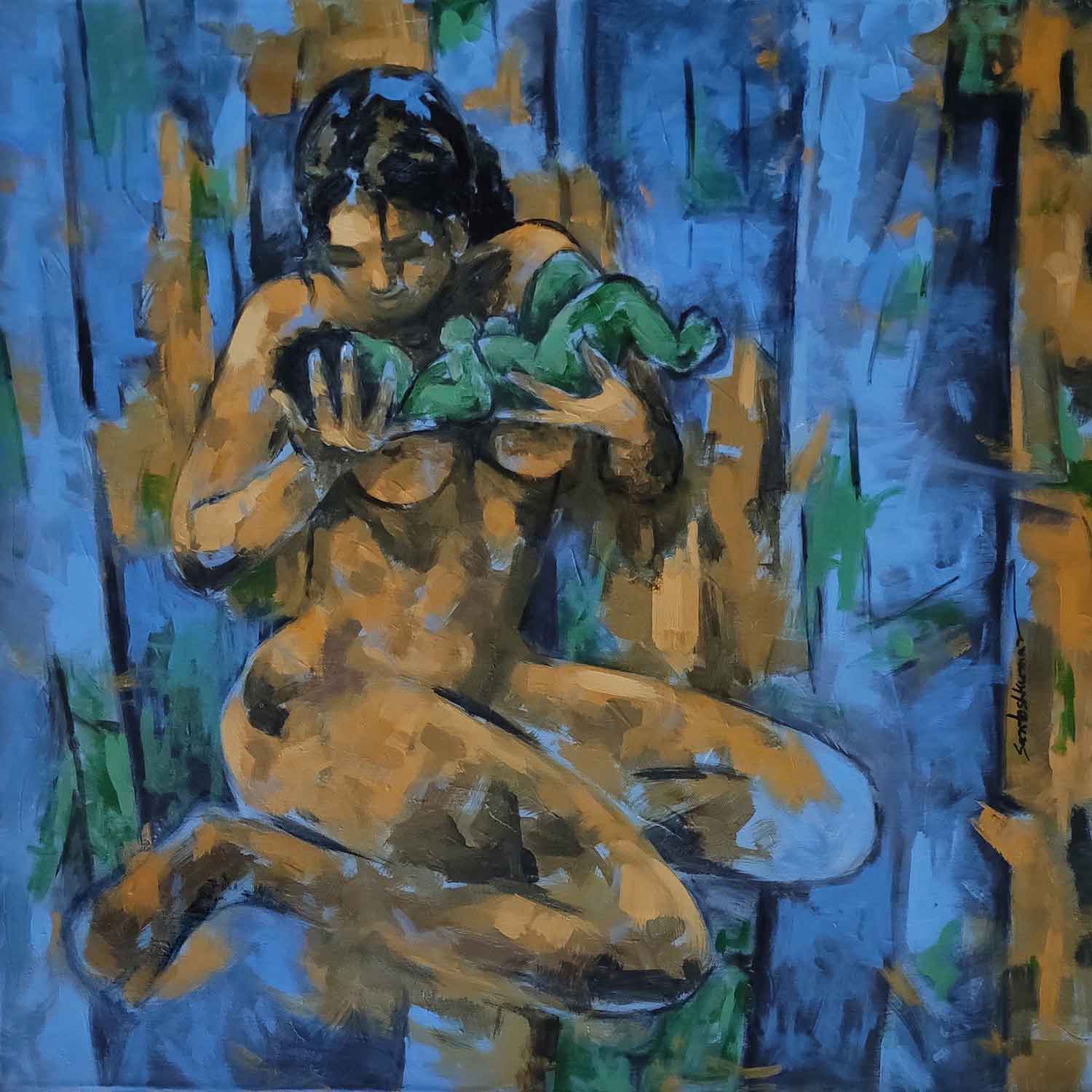 Figurative Painting with Acrylic on Canvas "Love-2" art by Santoshkumar Patil