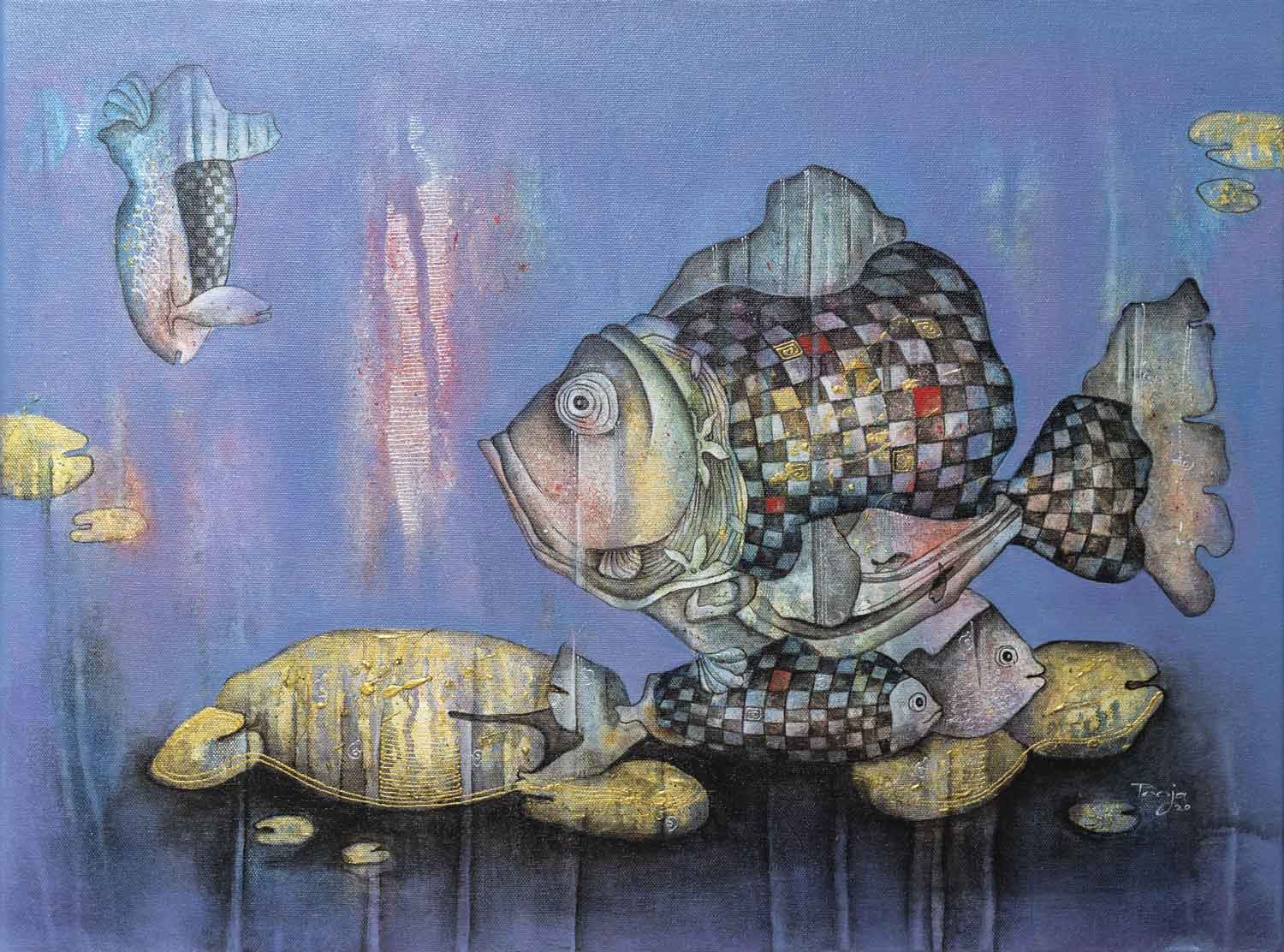 Contemporary Painting with Acrylic on Canvas "Underwater world-3" art by Pooja Mhatre
