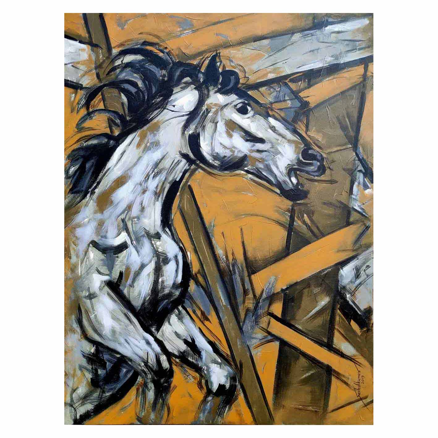 Semi Figurative Painting with Acrylic on Canvas "Horse-2" art by Santoshkumar Patil