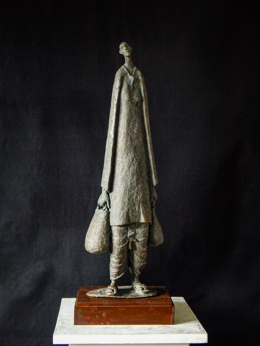 Figurative Sculpture with Bronze"Retired" art by Prabir Roy