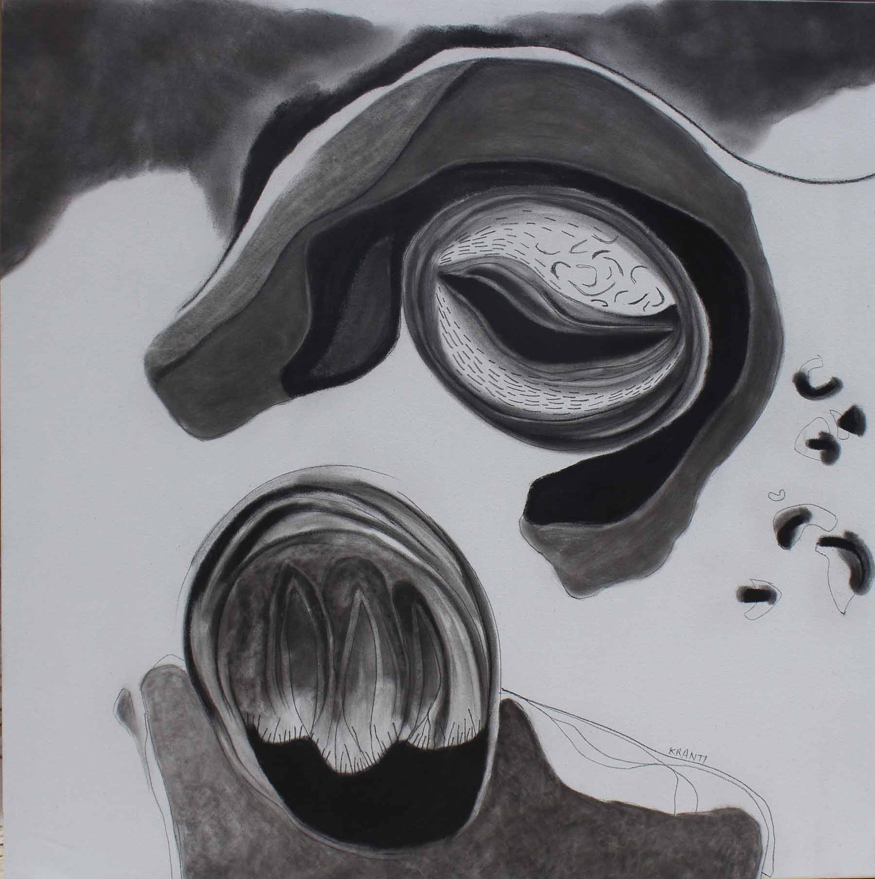 Contemporary Painting with Charcoal on Canvas "Untitled-8" art by Kranti Bankar