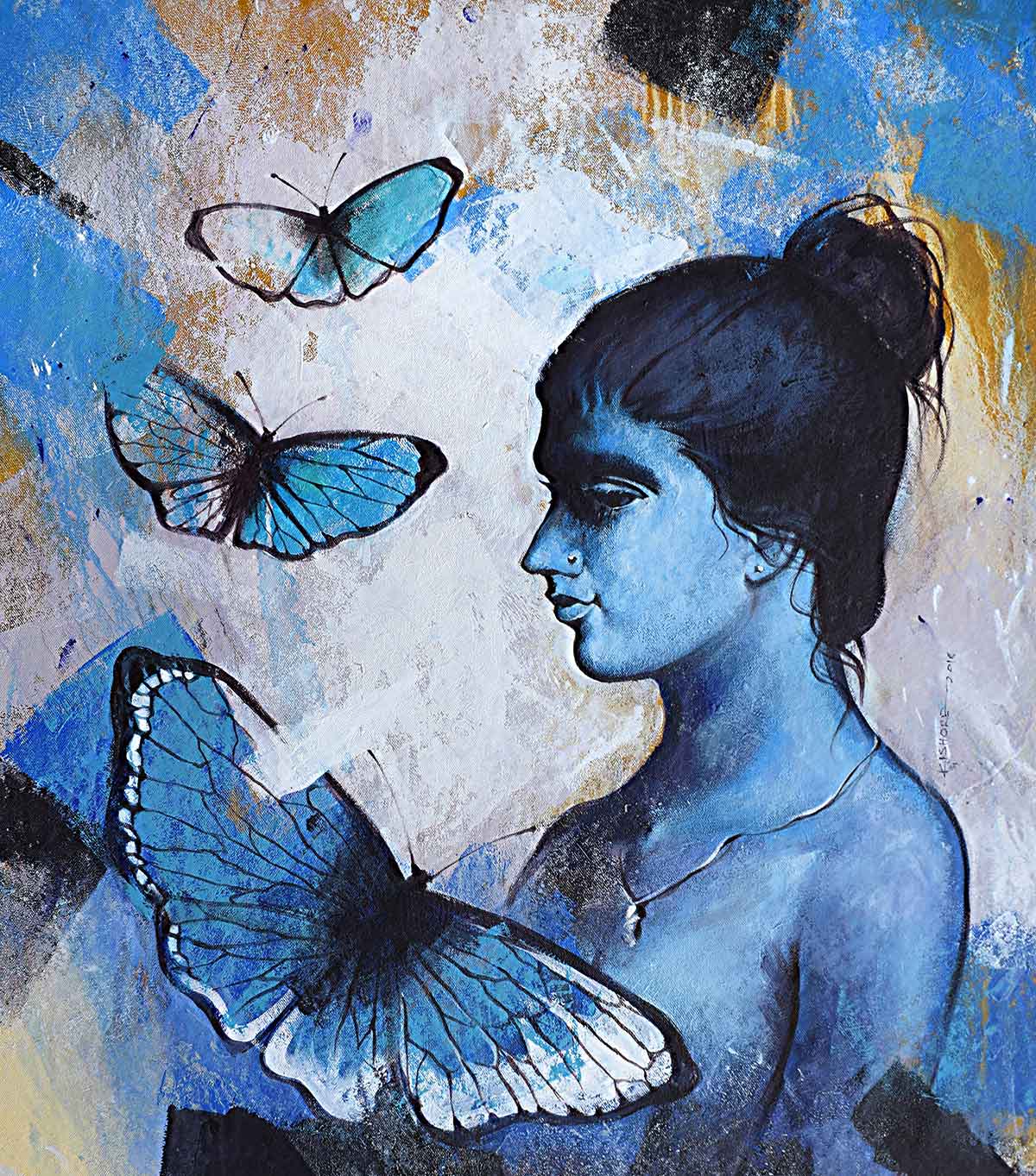 Figurative Painting with Acrylic on Canvas "Freedom of Beauty-7" art by Kishore Pratim Biswas