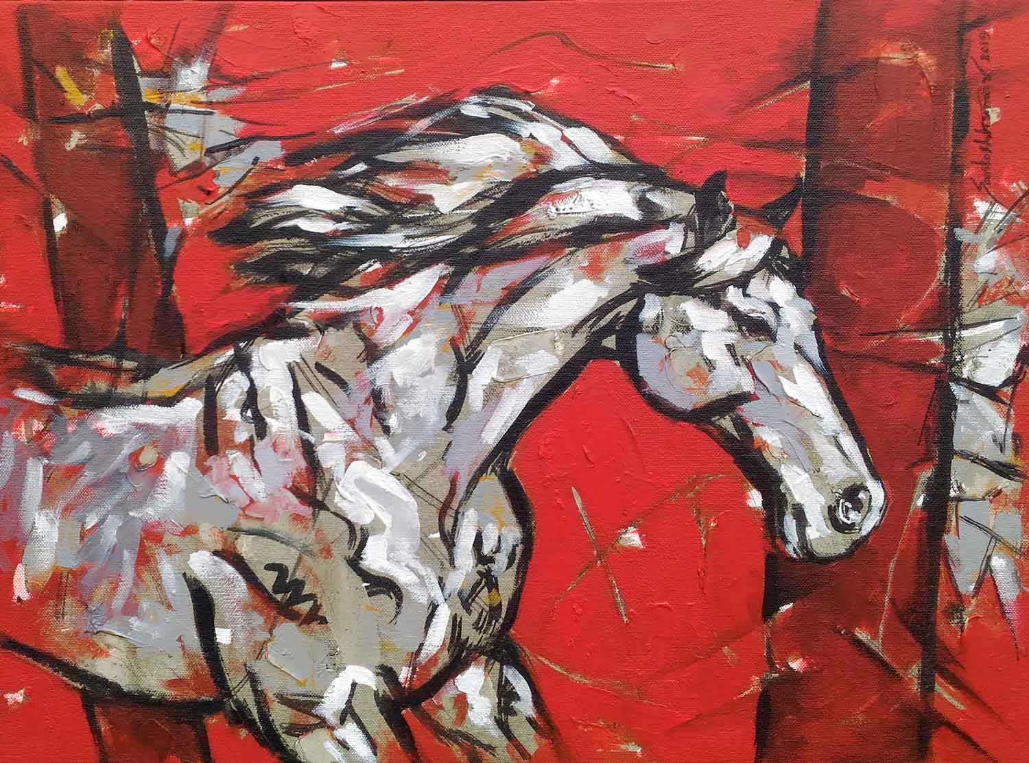 Semi Figurative Painting with Acrylic on Canvas "Horse-13" art by Santoshkumar Patil