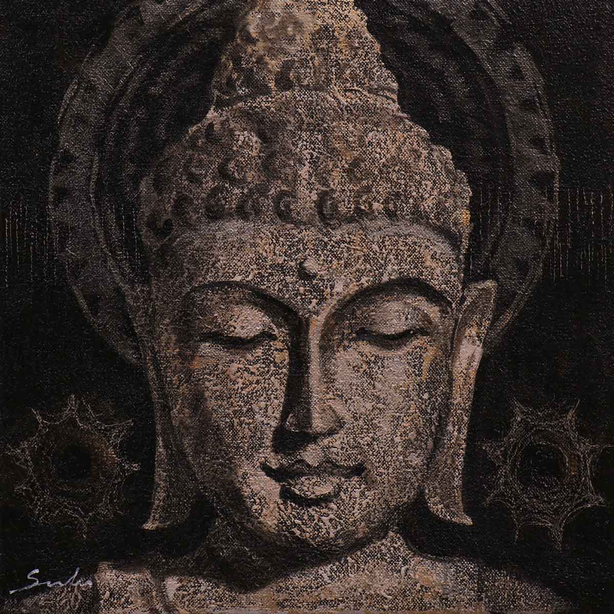 Portraiture Painting with Acrylic on Canvas "Buddha-2" art by Sulakshana Dharmadhikari