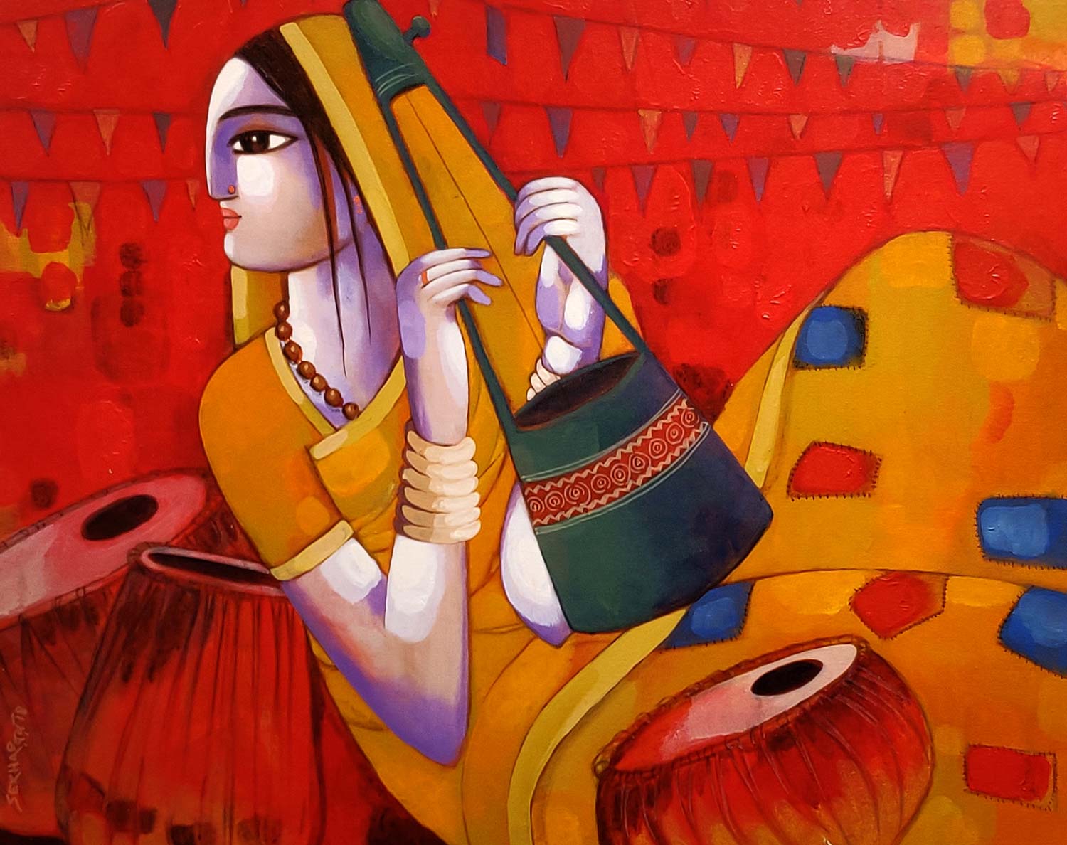 Figurative Painting with Acrylic on Canvas "Baul-2" art by Sekhar Roy