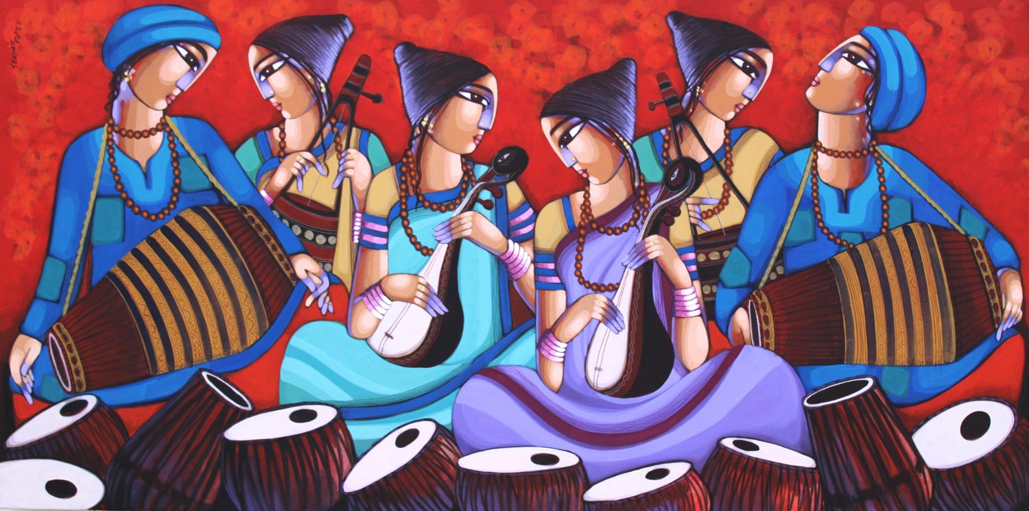 Figurative Painting with Acrylic on Canvas "Tune of Bengal (2022)" art by Sekhar Roy
