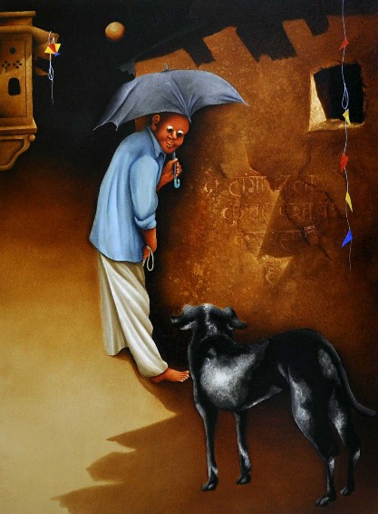 Dog-Oil-Painting-on-Canvas-Abbas-Batliwala-IG1425-IndiGalleria