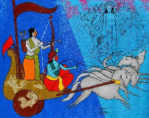 Krishna-Arjuna-Acrylic-on-Canvas-Chetan-Katigar-IG1688-IndiGalleria