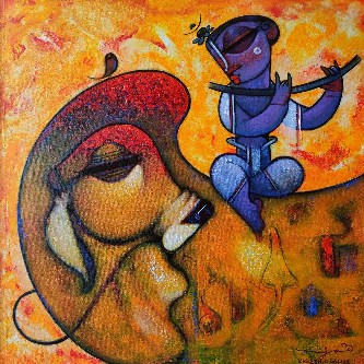 Krishna-with-Bull-Acrylic-Painting-Ramesh-Gujar-IndiGalleria-IG746