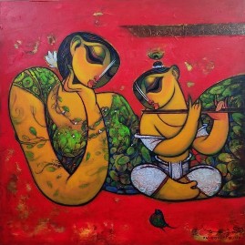 Mother-and-Child-Painting-Ramesh-P-Gujar-IndiGalleria-IG1185