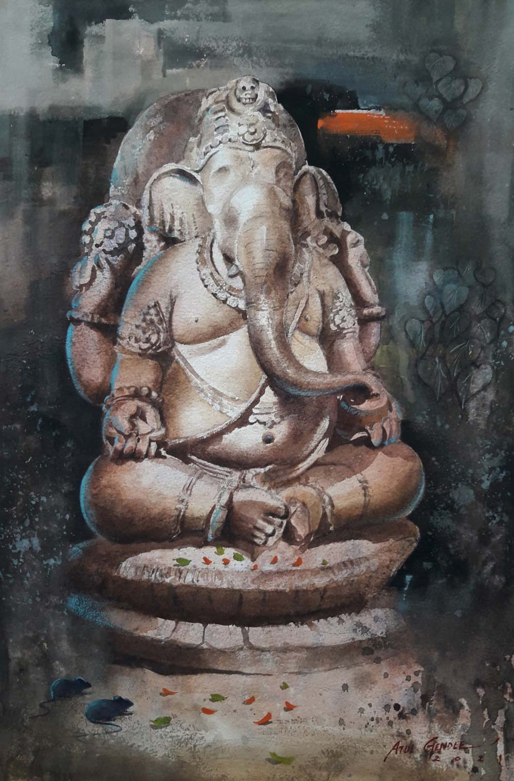 Buy Ganesha-2 Painting with Watercolor on Paper by Atul Kishan ...