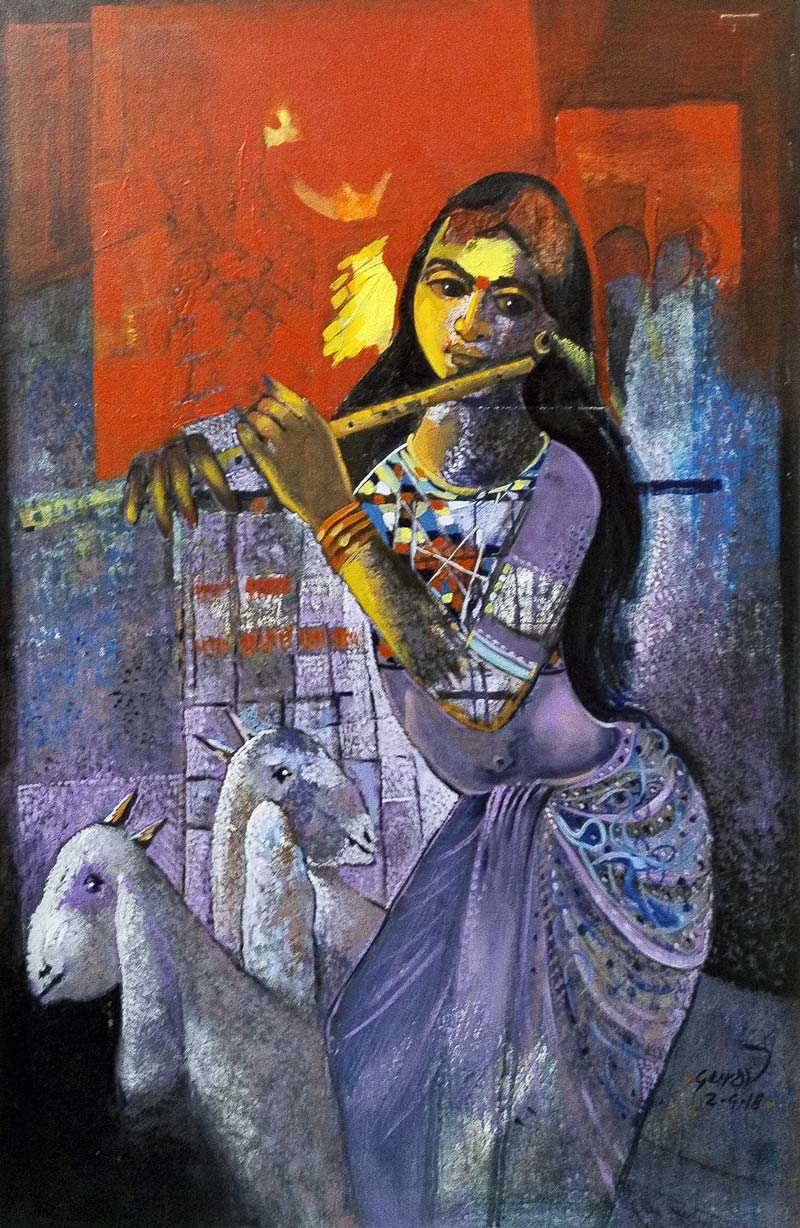 Figurative Painting with Acrylic on Canvas "Untitled-10" art by Raosaheb Gurav