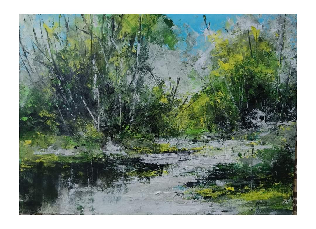 Realism Painting with Acrylic on Paper "Landscape-8" art by Vikram Mukherjee