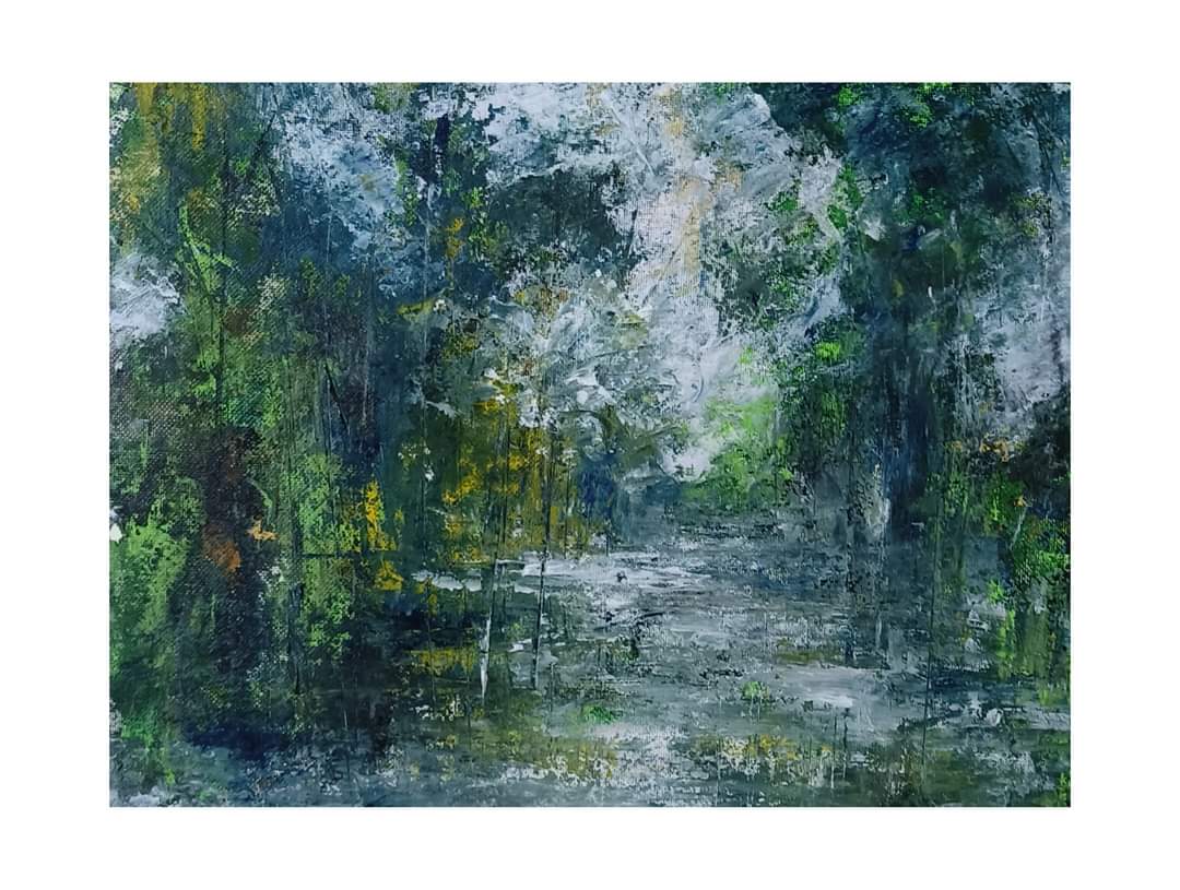 Realism Painting with Acrylic on Paper "Landscape-10" art by Vikram Mukherjee