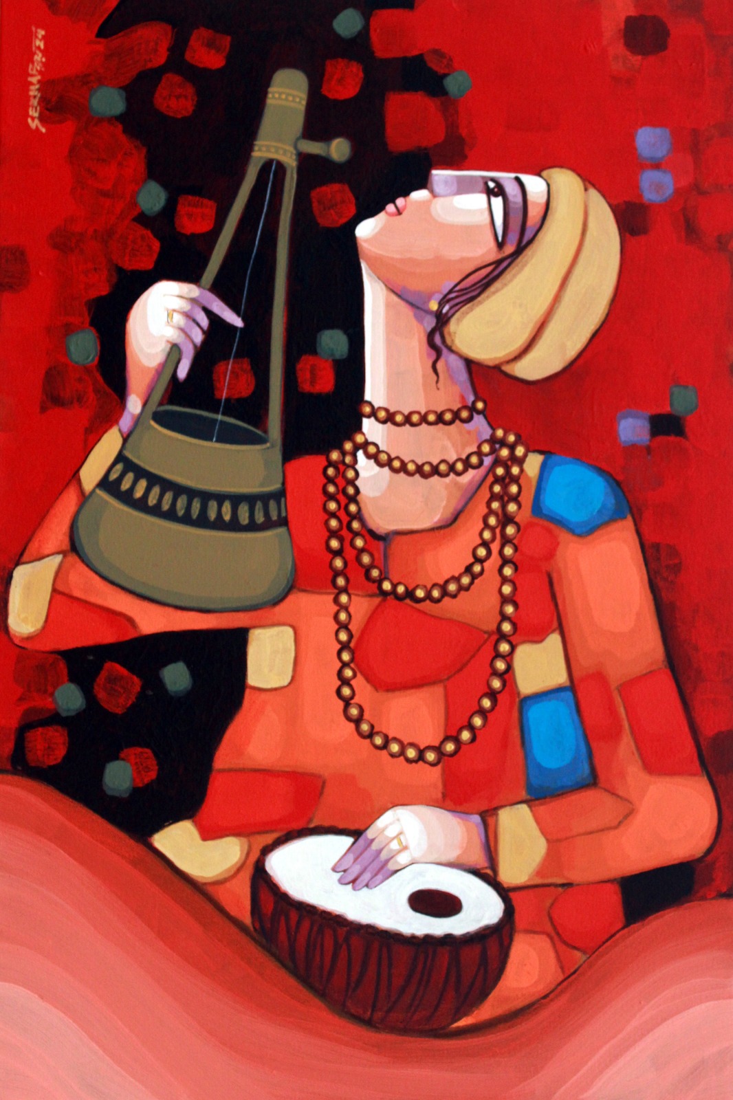 Figurative Painting with Acrylic on Canvas "Baul-2166" art by Sekhar Roy