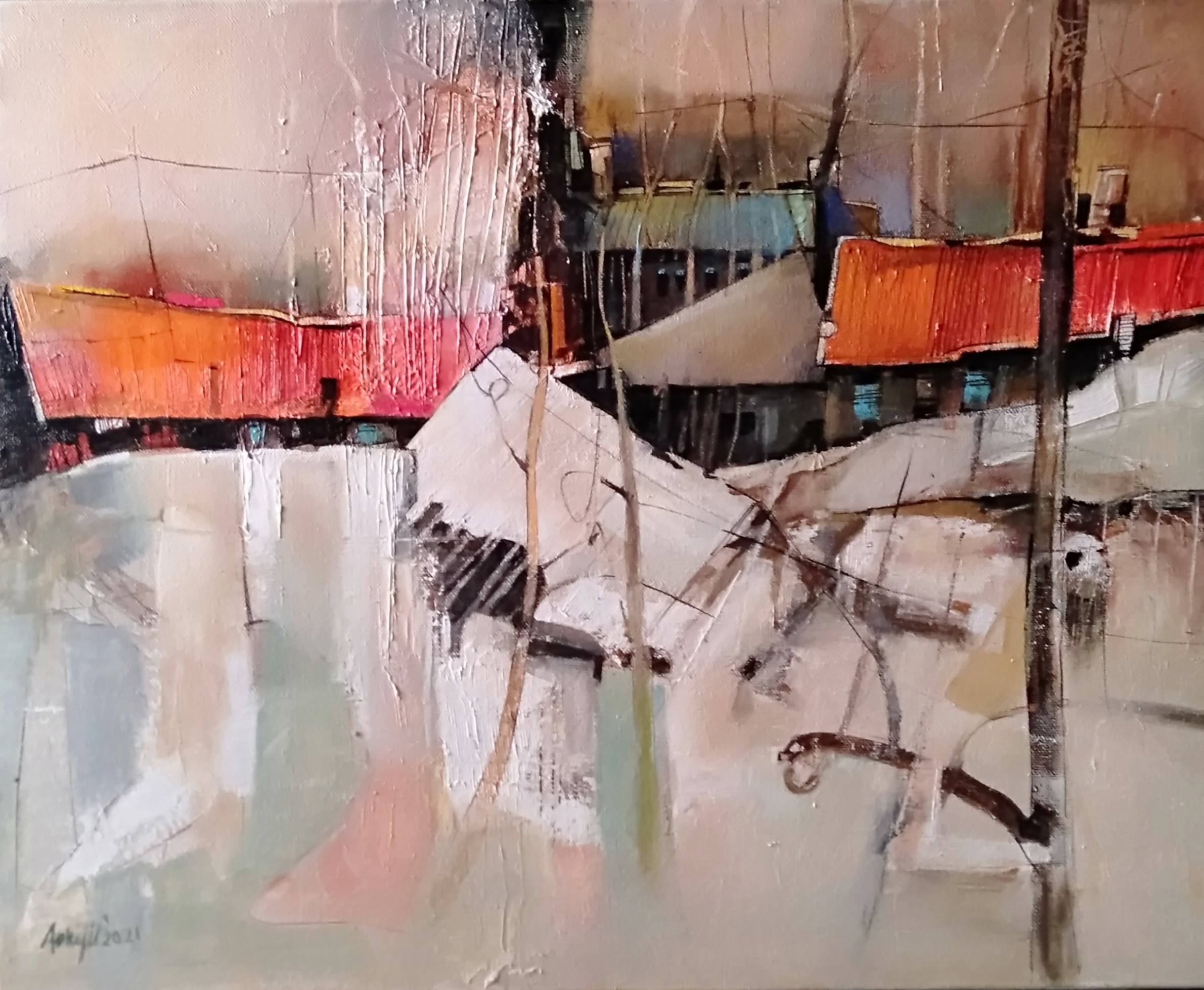 Semi Abstract Painting with Acrylic on Canvas "Untitled-467" art by Abhijit Dutta Choudhury