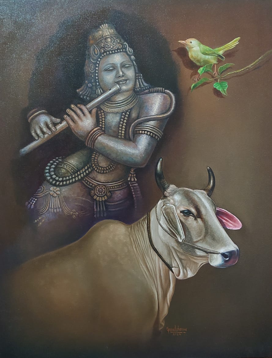 Realism Painting with Oil on Canvas "Krishna" art by Gopal Sharma