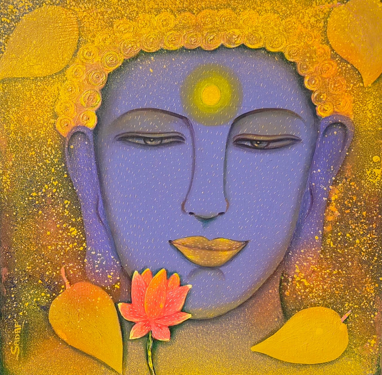 Figurative Painting with Acrylic on Canvas "Buddha-1853" art by Sadaf Beg Khan