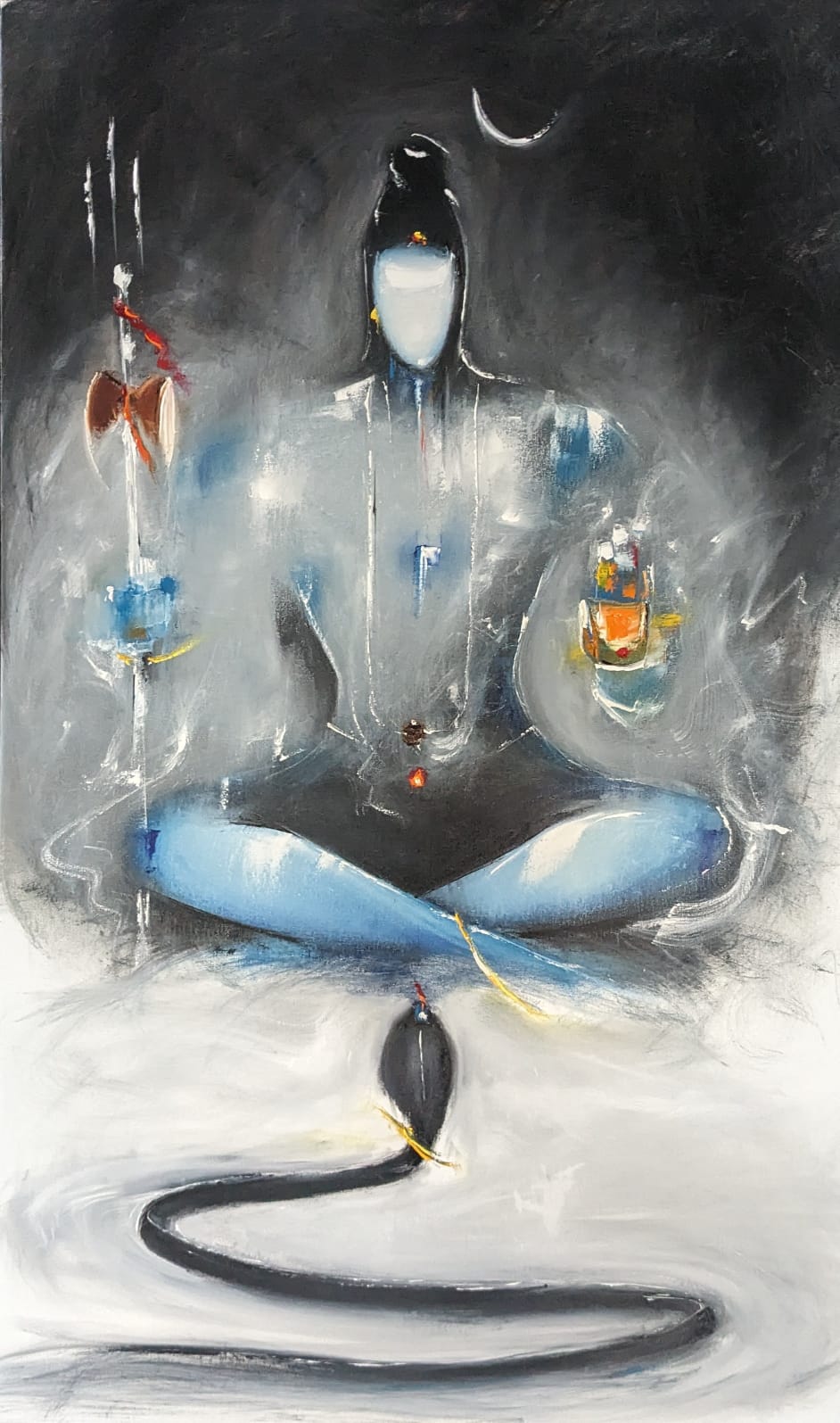 Semi Figurative Painting with Oil on Canvas "Shiva-1951" art by Shiv Lal Bagria