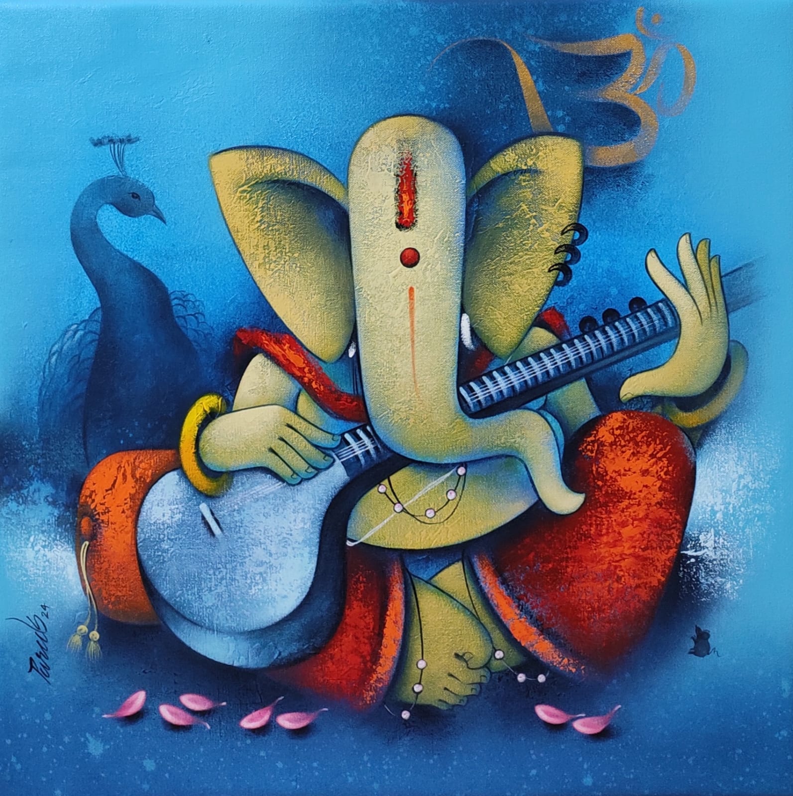 Portraiture Painting with Acrylic on Canvas "Ganesha-5" art by Paras Parmar