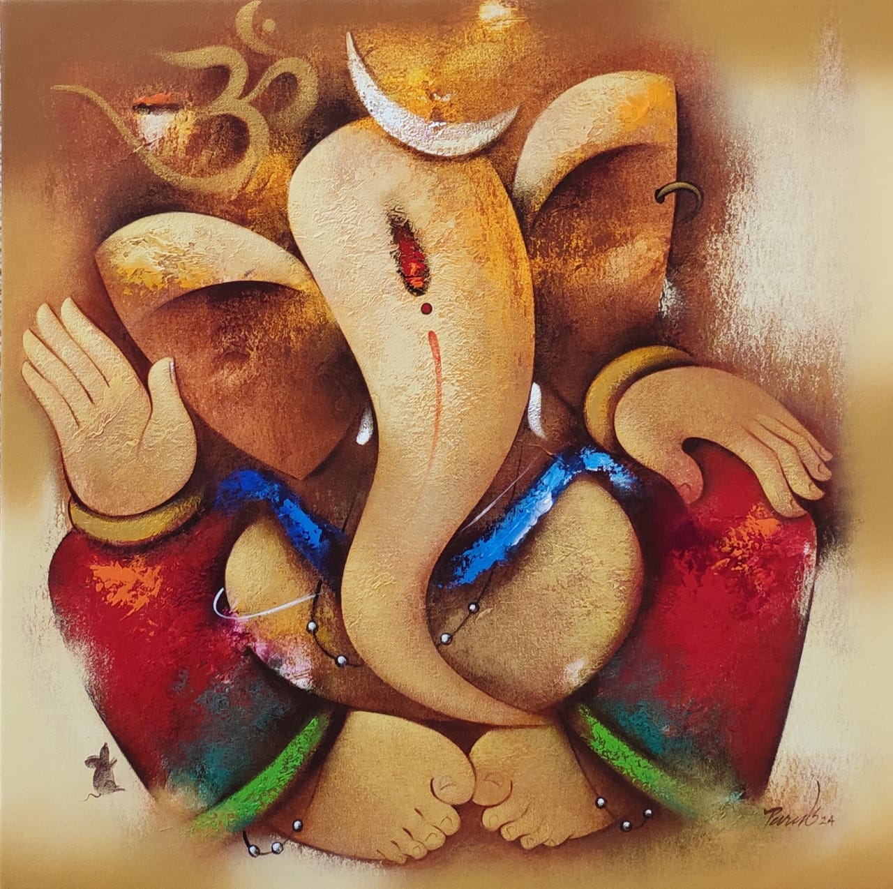 Figurative Painting with Acrylic on Canvas "Ganesha-864" art by Paras Parmar