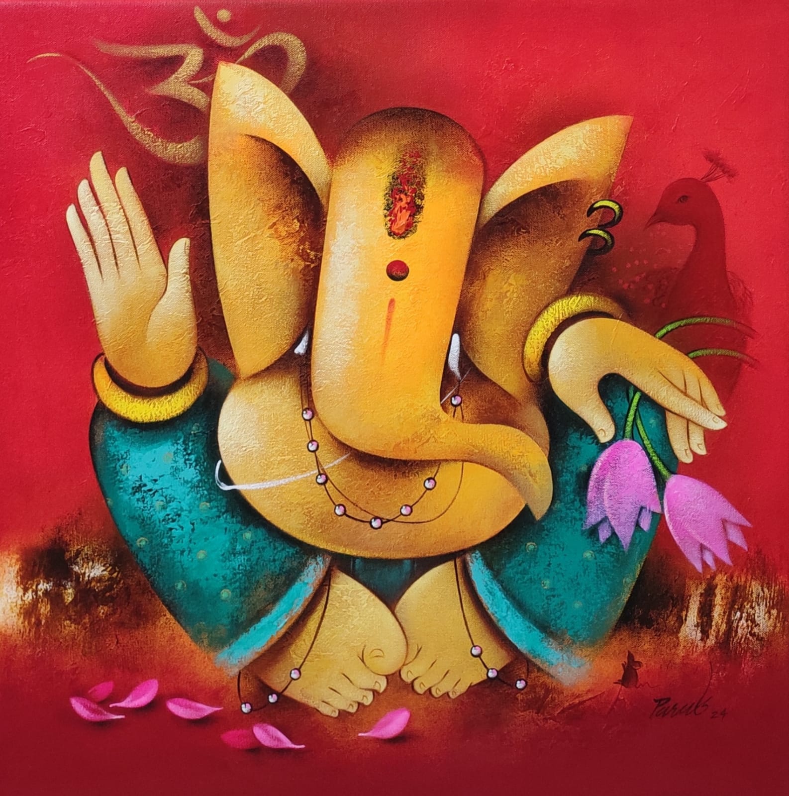 Figurative Painting with Acrylic on Canvas "Ganesha" art by Paras Parmar