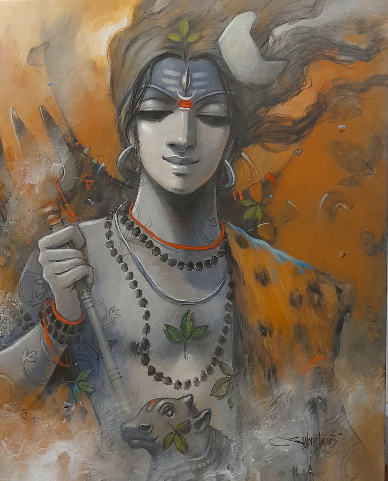 Figurative Painting with Acrylic on Canvas "Shiva" art by Subrata Das