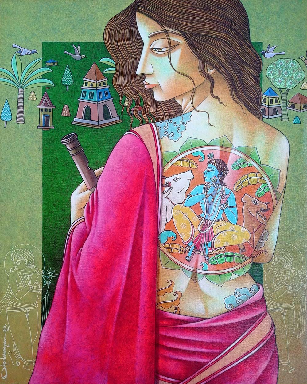 Figurative Painting with Acrylic on Canvas "Radhika" art by Dipnarayan Paul