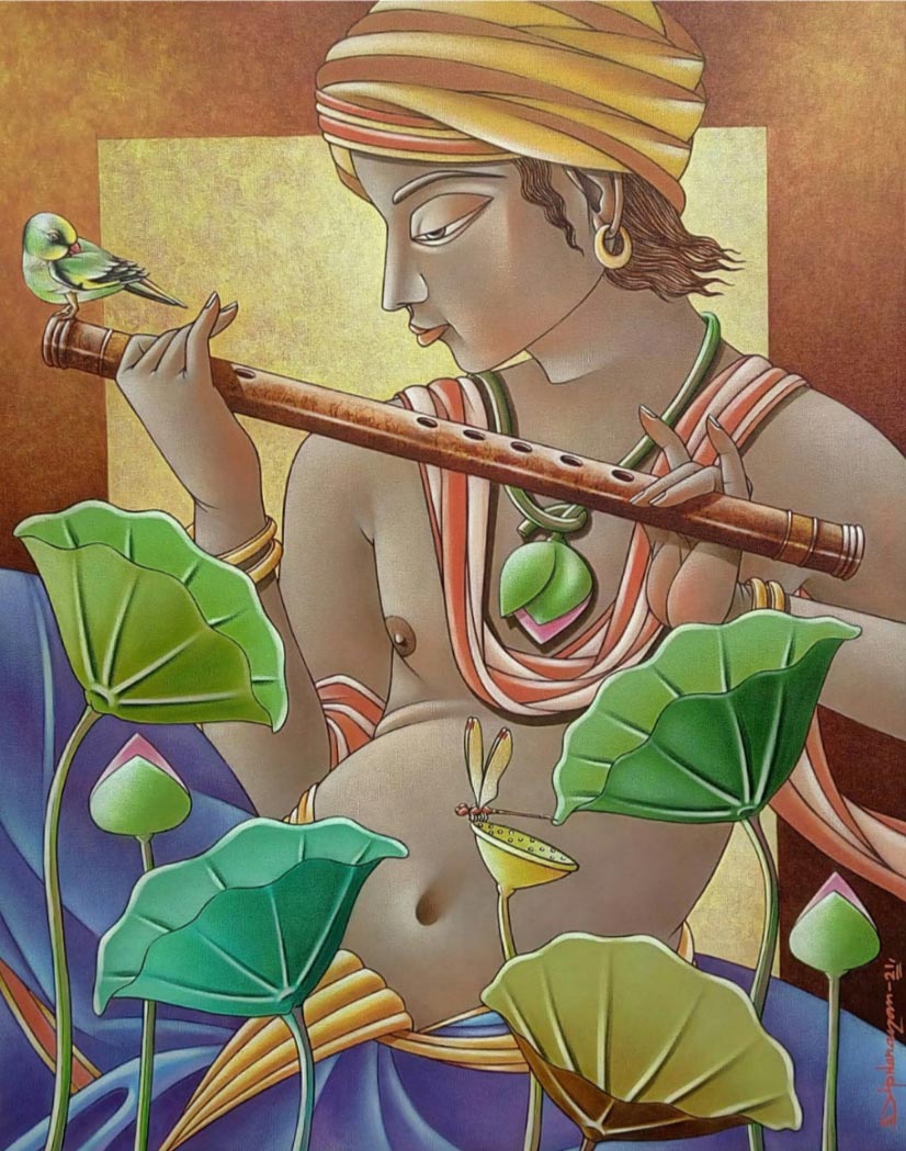 Figurative Painting with Acrylic on Canvas "Shyam" art by Dipnarayan Paul