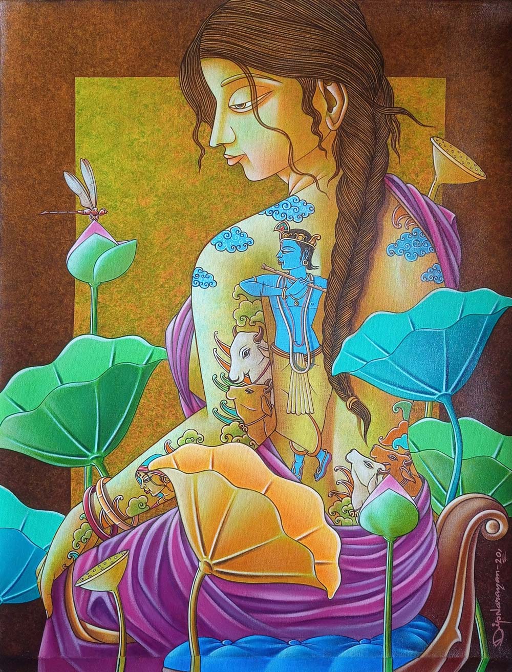 Figurative Painting with Acrylic on Canvas "Waiting-612" art by Dipnarayan Paul