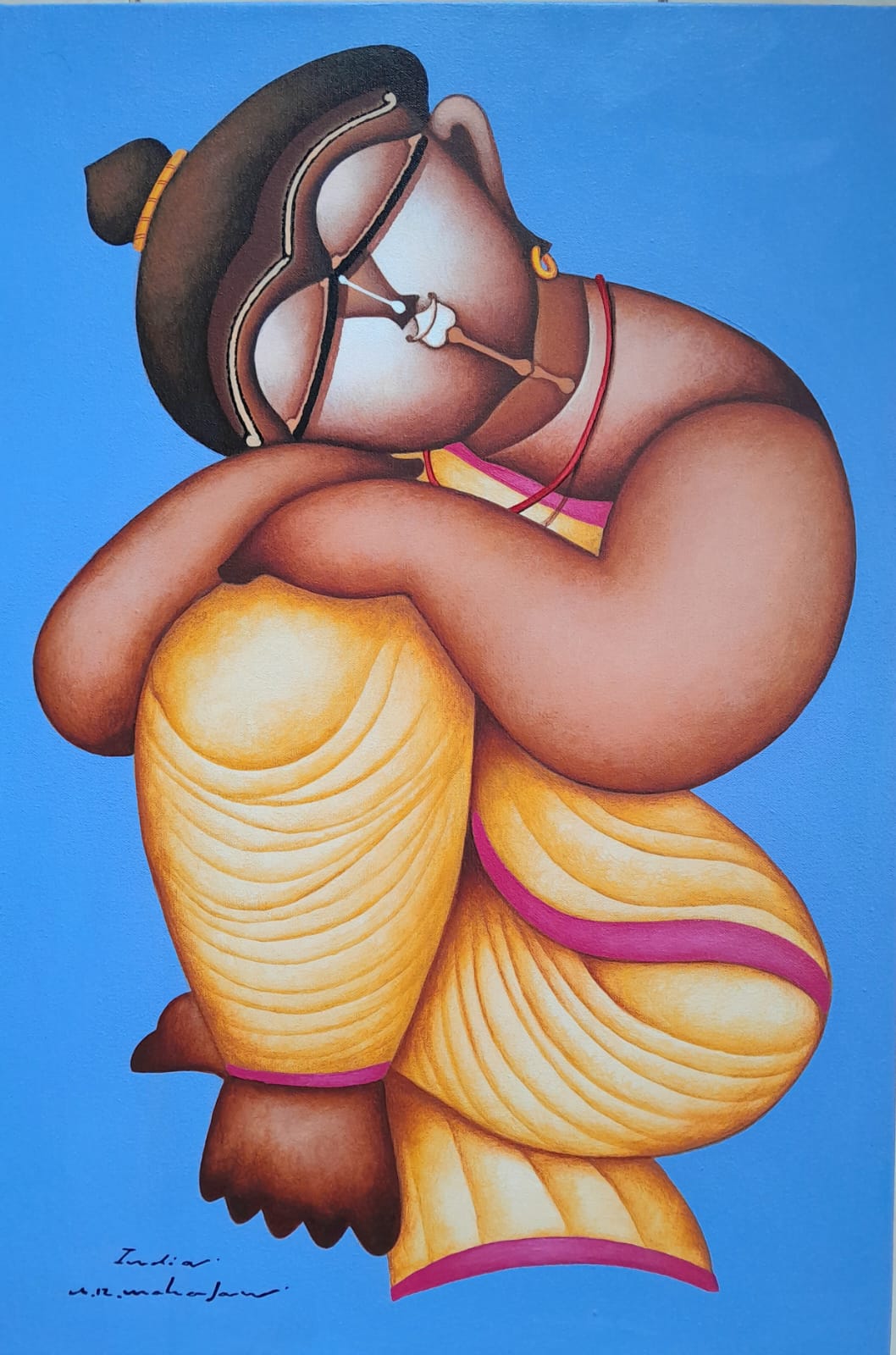 Figurative Painting with Acrylic on Canvas "Untitled-2178" art by Arvind Rajaram Mahajan