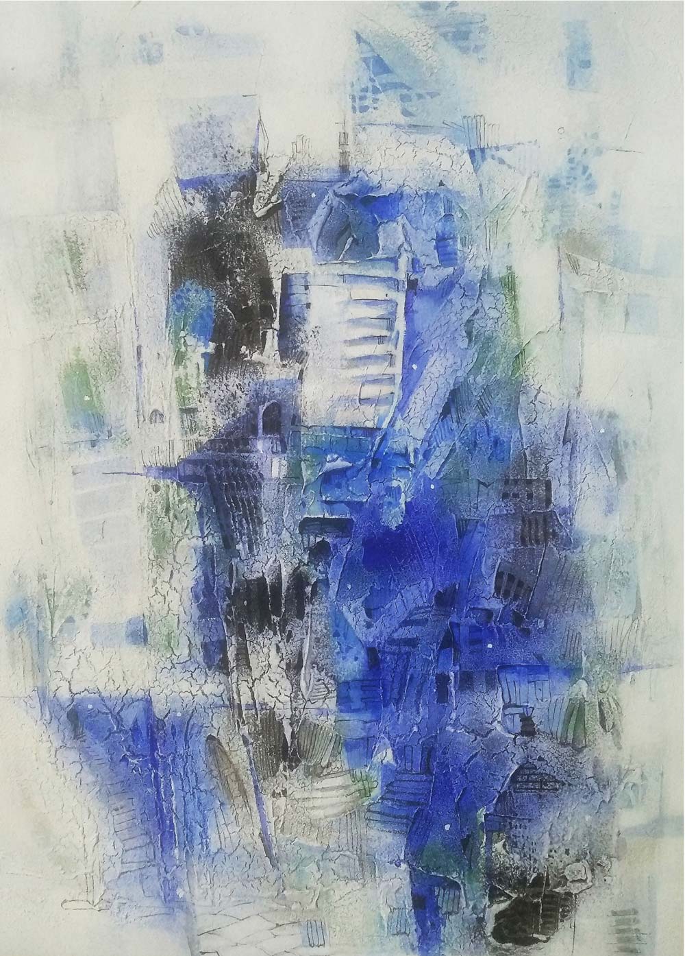 Abstract Painting with Mixed Media on Paper "Untitled-2185" art by Dipendranath Pal