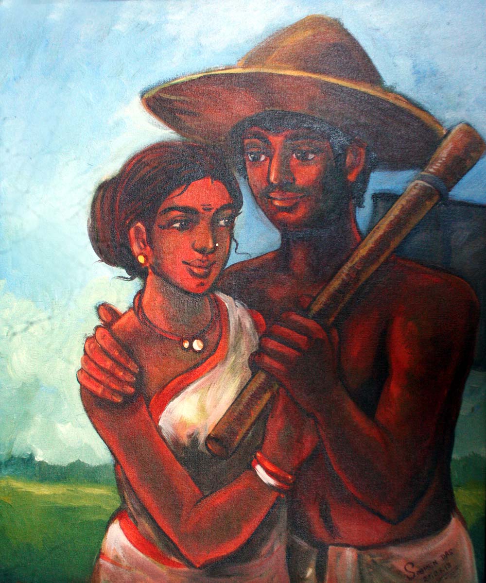 Figurative Painting with Acrylic on Canvas "Farmer" art by Soumen Das