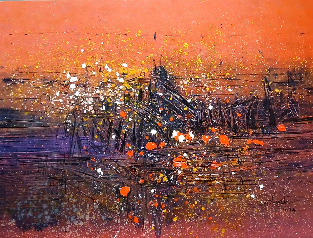 Semi Abstract Painting with Acrylic on Canvas "Untitled-1016" art by Dnyaneshwar Dhavale