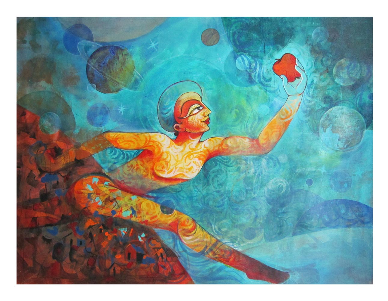 Figurative Painting with Acrylic on Canvas "Strength of Humanity 1" art by Amit Joshii